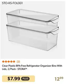 Shopper+ Clear Plastic BPA-Free Refrigerator Organizer Bins With Lids, 2/Pack - STORA offer