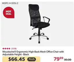 Shopper+ Moustache Ergonomic High-Back Mesh Office Chair with Adjustable Height - Black offer