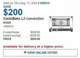 Costco CaldoBake L3 convection oven offer