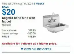 Costco Sagetra hand sink with faucet offer