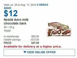 Costco Nestlé Aero milk chocolate bars offer