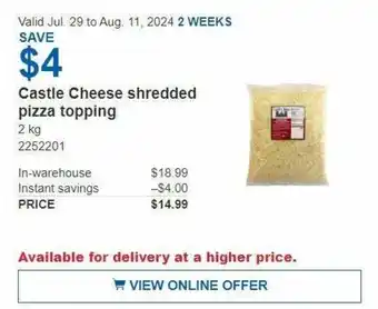 Costco Castle Cheese shredded pizza topping offer