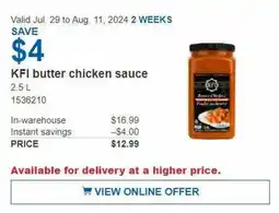 Costco KFI butter chicken sauce offer