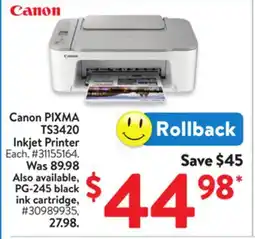 Walmart Canon PIXMA TS3420 Inkjet Printer offer