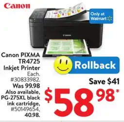 Walmart Canon PIXMA TR4725 Inkjet Printer offer
