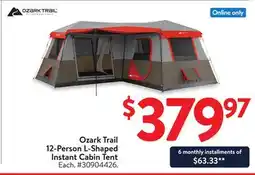 Walmart Ozark Trail 12-Person L-Shaped Instant Cabin Tent offer