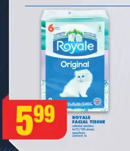 No Frills ROYALE FACIAL TISSUE, 6x72/100 sheets offer