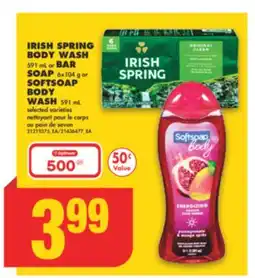 No Frills IRISH SPRING BODY WASH, 591 mL or BAR SOAP, 6x104 g or SOFTSOAP BODY WASH, 591 mL offer