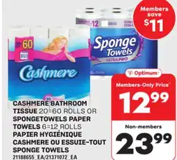 Independent Grocer CASHMERE BATHROOM TISSUE 20=60 ROLLS OR SPONGETOWELS PAPER TOWELS 6=12 ROLLS offer