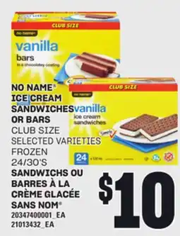 Independent Grocer NO NAME ICE CREAM SANDWICHES OR BARS, 24/30'S offer