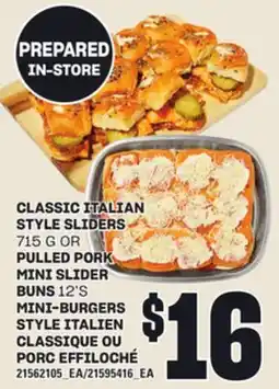Independent Grocer CLASSIC ITALIAN STYLE SLIDERS, 715 G OR PULLED PORK MINI SLIDER BUNS, 12'S MINI-BURGERS offer