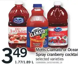Fortinos Motts Clamato or Ocean Spray cranberry cocktail offer