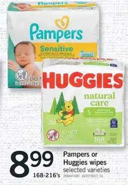 Fortinos PAMPERS OR HUGGIES WIPES, 168-216'S offer