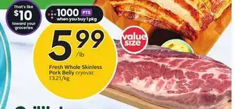 Sobeys Fresh Whole Skinless Pork Belly cryovac offer