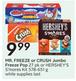Sobeys MR. FREEZE or CRUSH Jumbo Freeze Pop offer