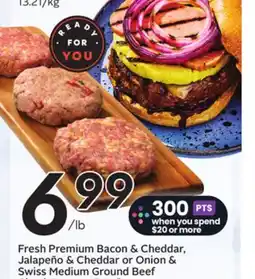 Sobeys Fresh Premium Bacon & Cheddar, Jalapeño & Cheddar or Onion & Swiss Medium Ground Beef Chuck Burger offer