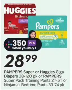 Sobeys PAMPERS Super or Huggies Giga Diapers offer