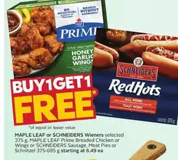 Sobeys MAPLE LEAF or SCHNEIDERS Wieners offer