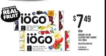 Loblaws IÖGO CREAMY, 0% OR LACTOSE-FREE YOGURT, 16 X 100 G offer