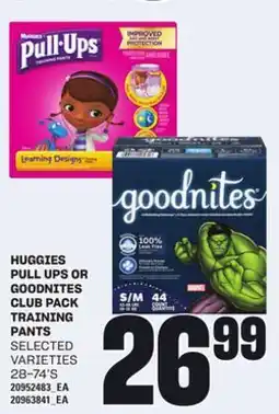 Loblaws HUGGIES PULL UPS OR GOODNITES CLUB PACK TRAINING PANTS, 28-74'S offer
