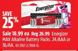 Canadian Tire Energizer MAX Alkaline Battery Packs offer