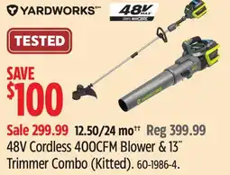 Canadian Tire Yardworks 48V Cordless 400CFM Blower & 13 Trimmer Combo (Kitted) offer