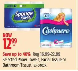 Canadian Tire Sponge Towels Selected Paper Towels, Facial Tissue or Bathroom Tissue offer