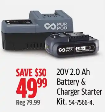 Canadian Tire PWR POD 20V 2.0 Ah Battery & Charger Starter Kit offer
