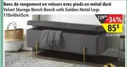 Sushi Shop Velvet Storage Bench Bench with Golden Metal Legs offer