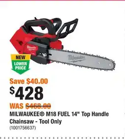 Home Depot MILWAUKEE M18 FUEL 14 Top Handle Chainsaw - Tool Only offer