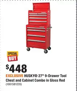 Home Depot EXCLUSIVE HUSKY 27 9-Drawer Tool Chest and Cabinet Combo in Gloss Red offer