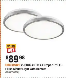 Home Depot EXCLUSIVE 2-PACK ARTIKA Europa 10 LED Flush Mount Light with Remote offer