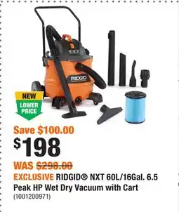Home Depot EXCLUSIVE RIDGID NXT 60L/16Gal. 6.5 Peak HP Wet Dry Vacuum with Cart offer