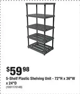 Home Depot 5-Shelf Plastic Shelving Unit - 72H x 36W x 24D offer