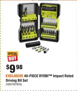Home Depot EXCLUSIVE 40-PIECE RYOBI Impact Rated Driving Bit Set offer