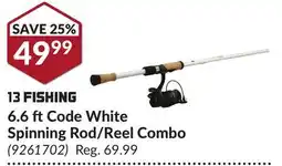 Princess Auto 13 FISHING 6.6 ft Code White Spinning Rod/Reel Combo offer