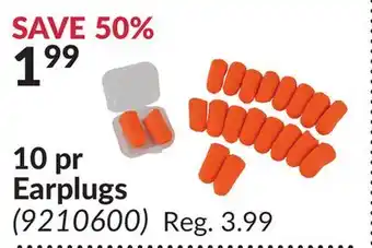 Princess Auto 10 pr Earplugs offer