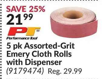 Princess Auto 5 pk Assorted-Grit Emery Cloth Rolls with Dispenser offer