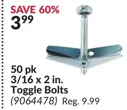 Princess Auto 50 pk 3/16 x 2 in. Toggle Bolts offer