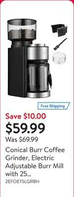 Walmart Conical Burr Coffee Grinder, Electric Adjustable Burr Mill with 25 Precise Grind Setting for 2-14 Cups offer