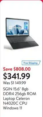Walmart SGIN 15.6 8gb DDR4 256gb ROM Laptop Celeron N4020C CPU Windows 11 offer
