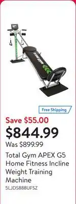Walmart Total Gym APEX G5 Home Fitness Incline Weight Training Machine offer