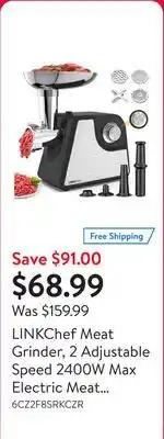 Walmart LINKChef Meat Grinder, 2 Adjustable Speed 2400W Max Electric Meat Grinders for Home use, Sausage Stuffer, ETL Approved(Black) offer