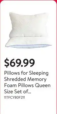 Walmart Pillows for Sleeping Shredded Memory Foam Pillows Queen Size Set of 2, Height Adjustable Medium Firm Bed Pillows for Side Bac offer