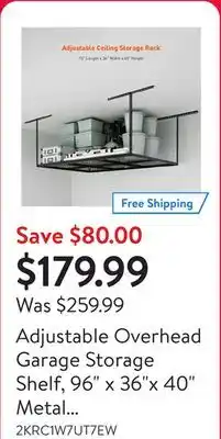 Walmart Adjustable Overhead Garage Storage Shelf, 96 x 36x 40 Metal Garage Ceiling Rack Supports up to 600lbs offer