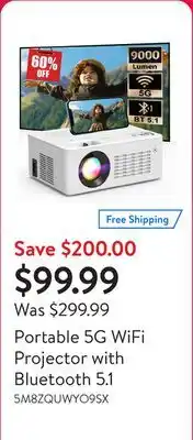Walmart Portable 5G WiFi Projector with Bluetooth 5.1 offer