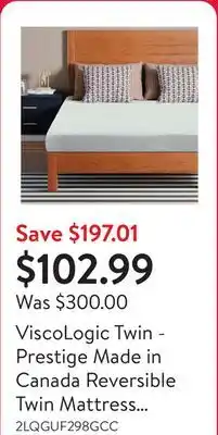 Walmart ViscoLogic Twin - Prestige Made in Canada Reversible Twin Mattress , Medium Firm Feel Mattress, Perfect for Bunk Bed, and Car offer