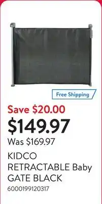 Walmart KIDCO RETRACTABLE Baby GATE BLACK offer