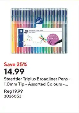 Staples Staedtler Triplus Broadliner Pens - 1.0mm Tip - Assorted Colours - 20 pk offer