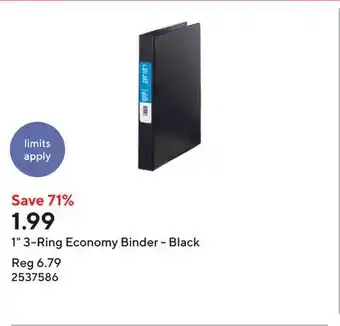 Staples 1 3-Ring Economy Binder - Black offer